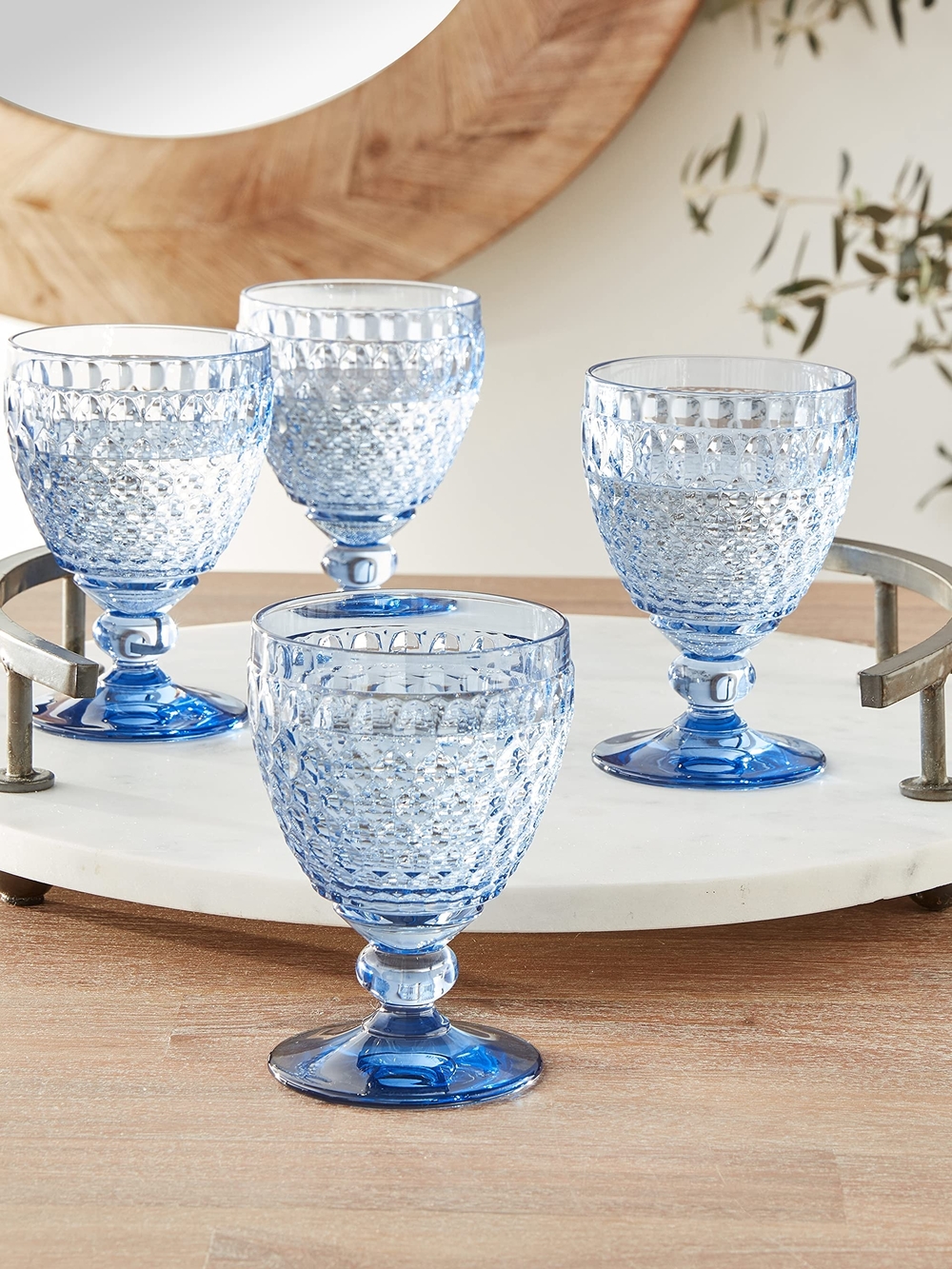 Villeroy & Boch Light Blue Textured Goblet Glasses - Set of 4